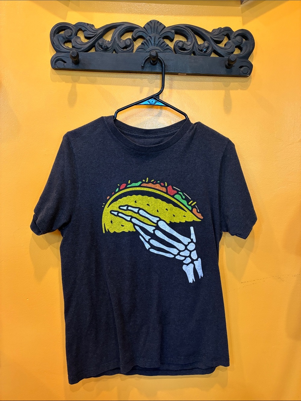 Univibe Black Tee with Skeleton Taco Graphic